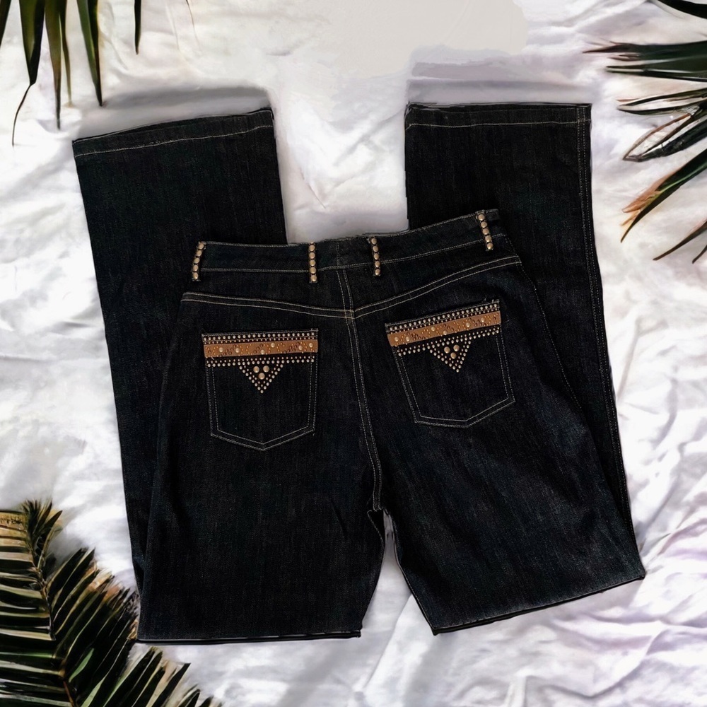 ST JOHN Studded bootcut straight leg jeans dark wash SZ 8